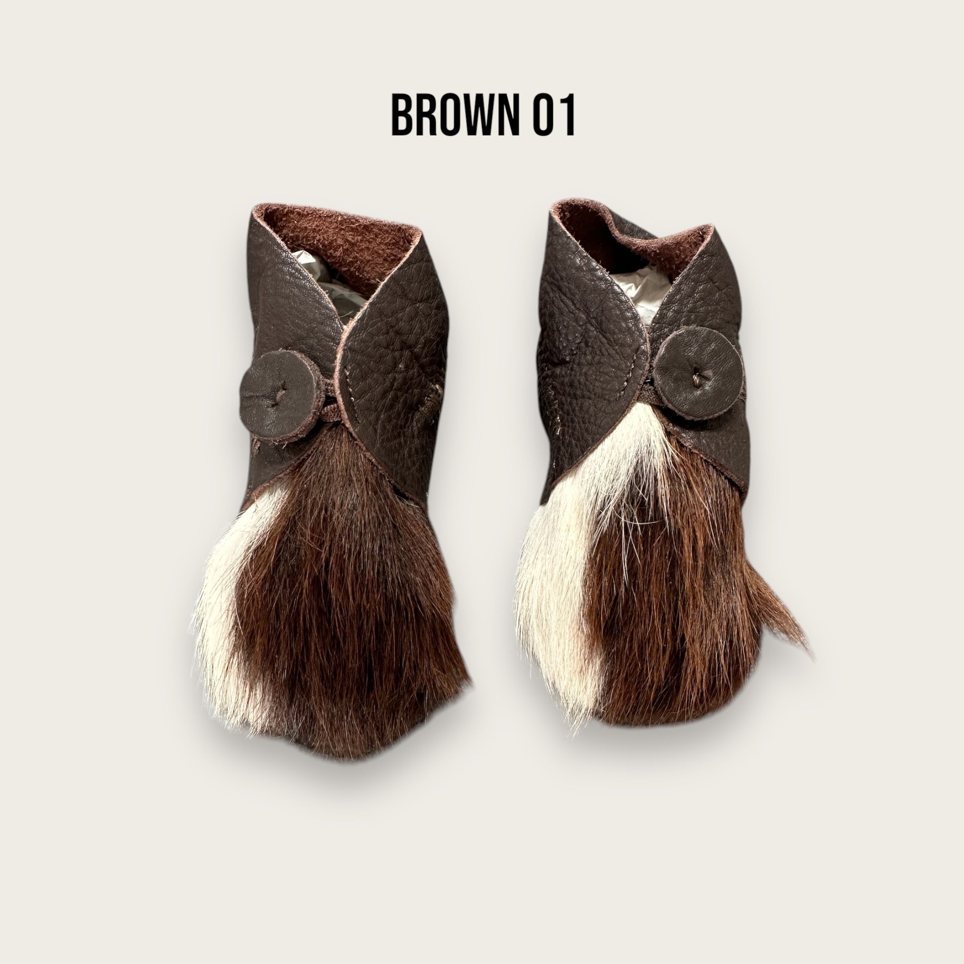 Brown and White Cowhide Booties