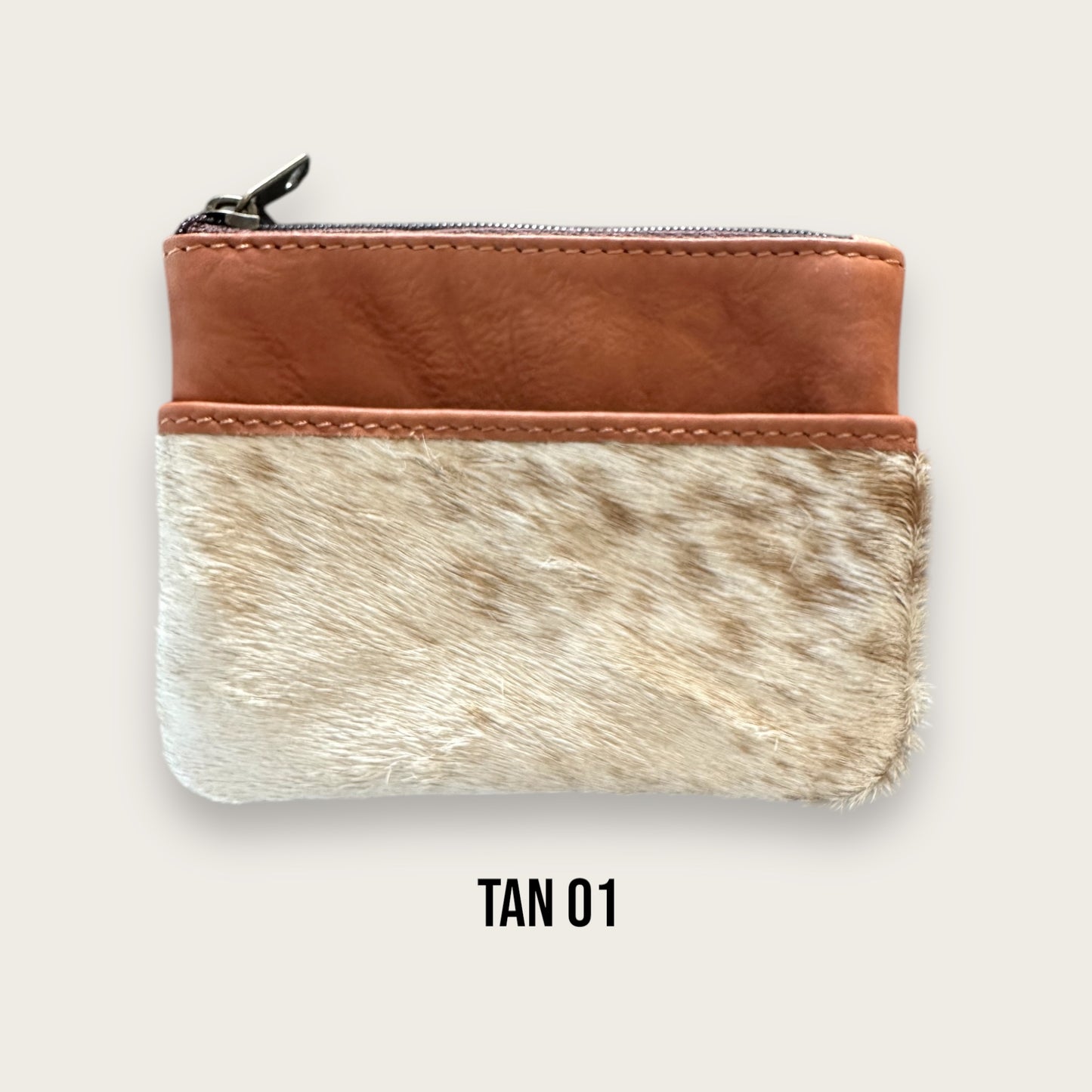 Tan and White Cowhide and Leather Purse