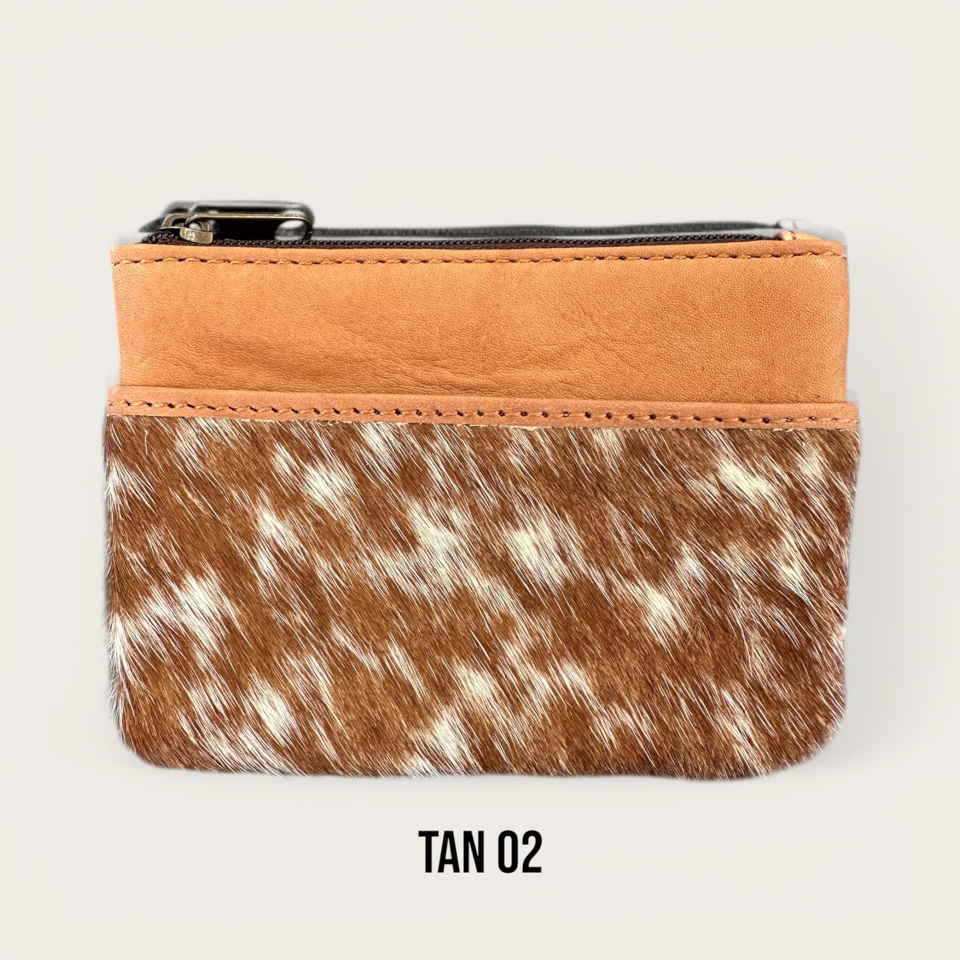 Tan and White Cowhide and Leather Purse