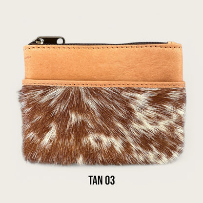 Tan and White Cowhide and Leather Purse