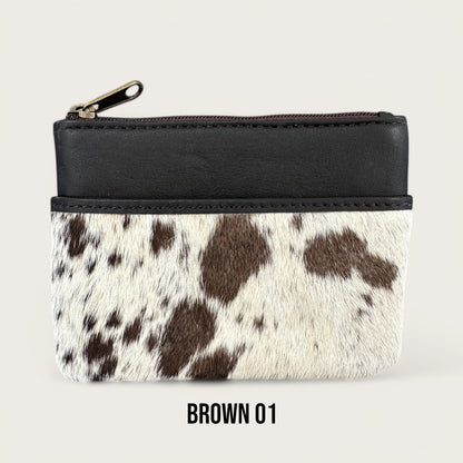 Brown and White Cowhide and Leather Purse