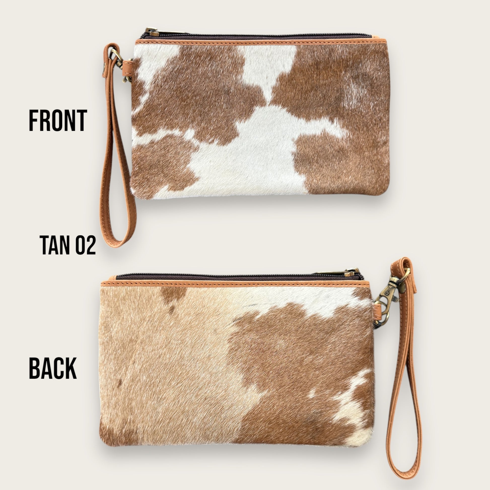 Tan and White Cowhide Clutch