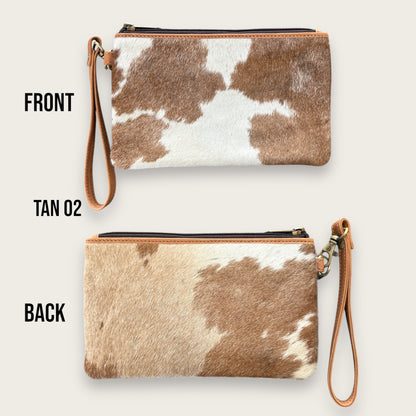 Tan and White Cowhide Clutch