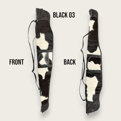 Cowhide and Leather Rifle Bag with Tooling Details in Black and White