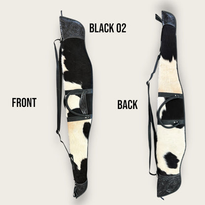 Cowhide and Leather Rifle Bag with Tooling Details in Black and White