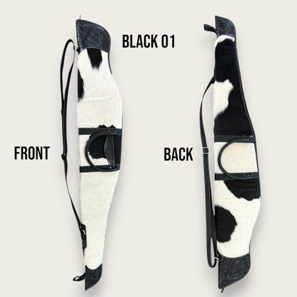 Cowhide and Leather Rifle Bag with Tooling Details in Black and White