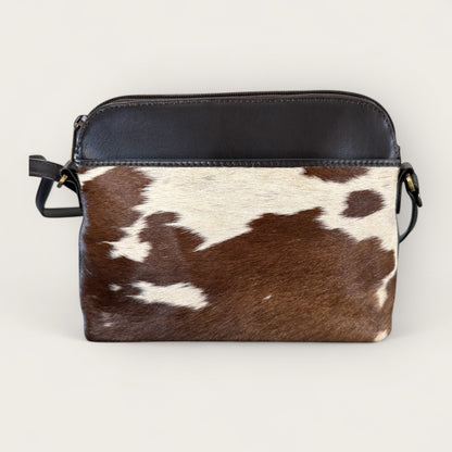 Cowhide and leather crossbody bag in brown  & white