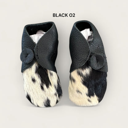 Black and White Cowhide Baby Booties