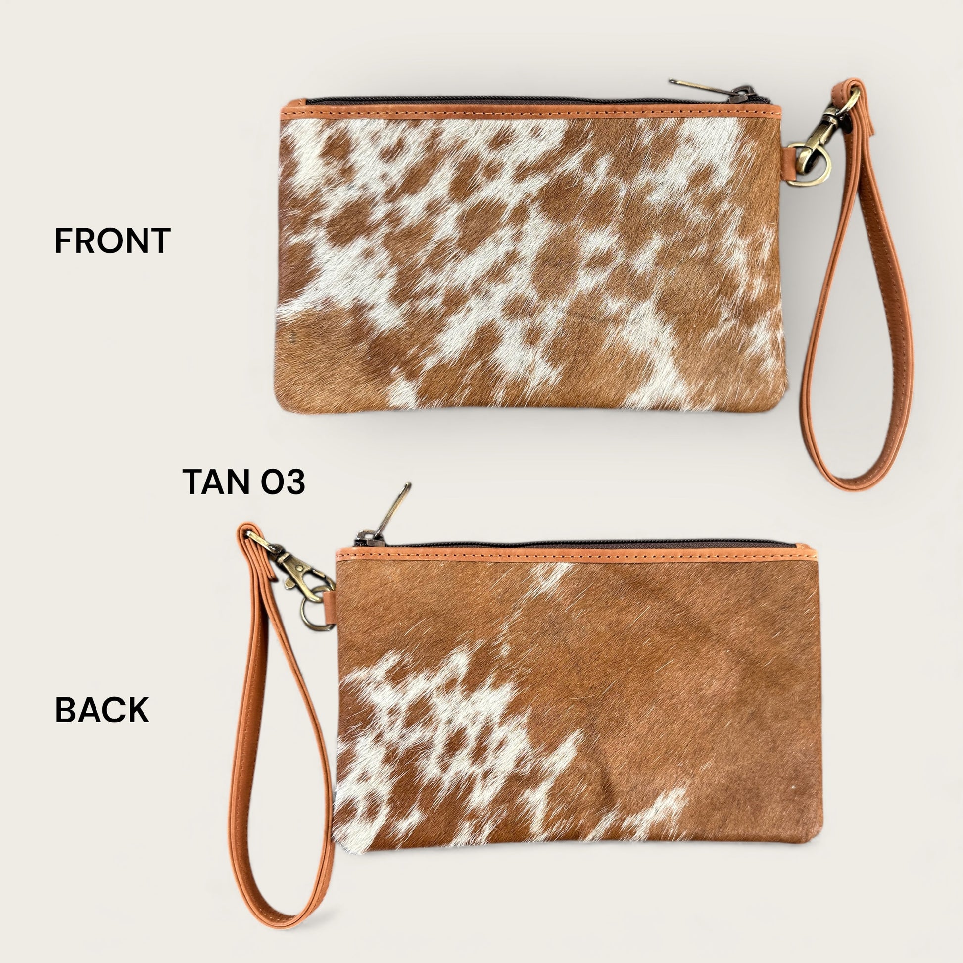 Tan and White Cowhide Clutch