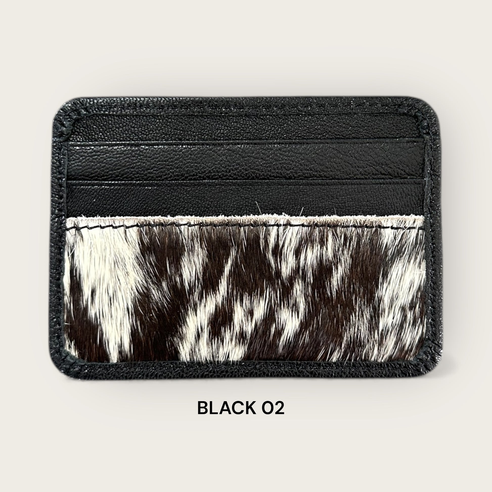Cowhide and Leather Card Holder with ID window in Black and White