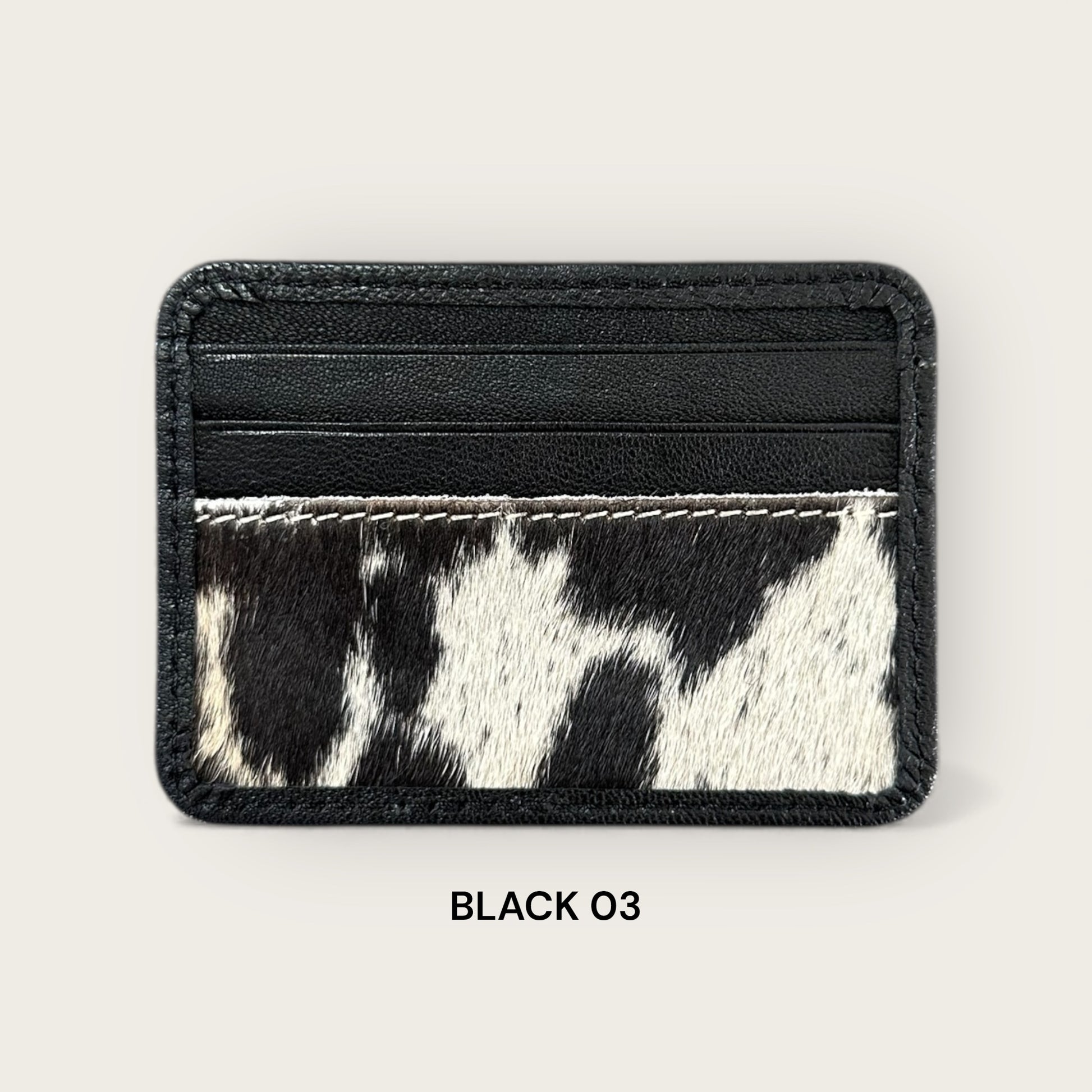 Cowhide and Leather Card Holder with ID window in Black and White