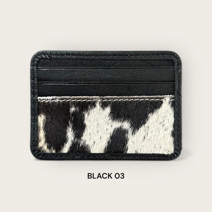 Cowhide and Leather Card Holder with ID window in Black and White