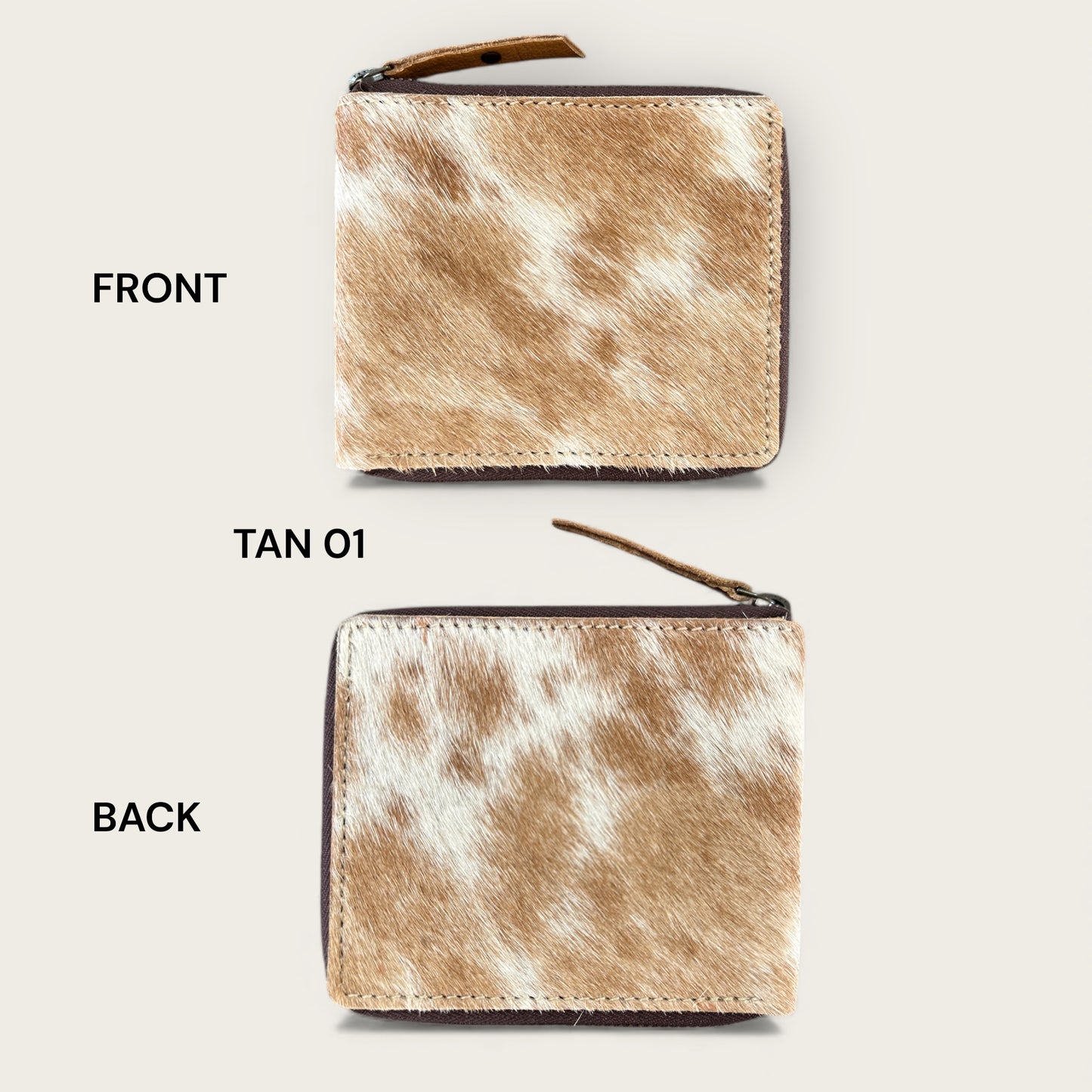 Unisex Leather and cowhide wallet in tan and white