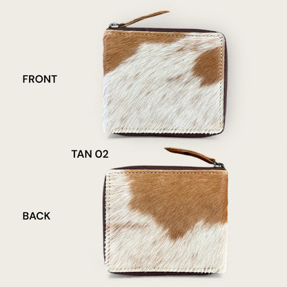 Unisex Leather and cowhide wallet in tan and white