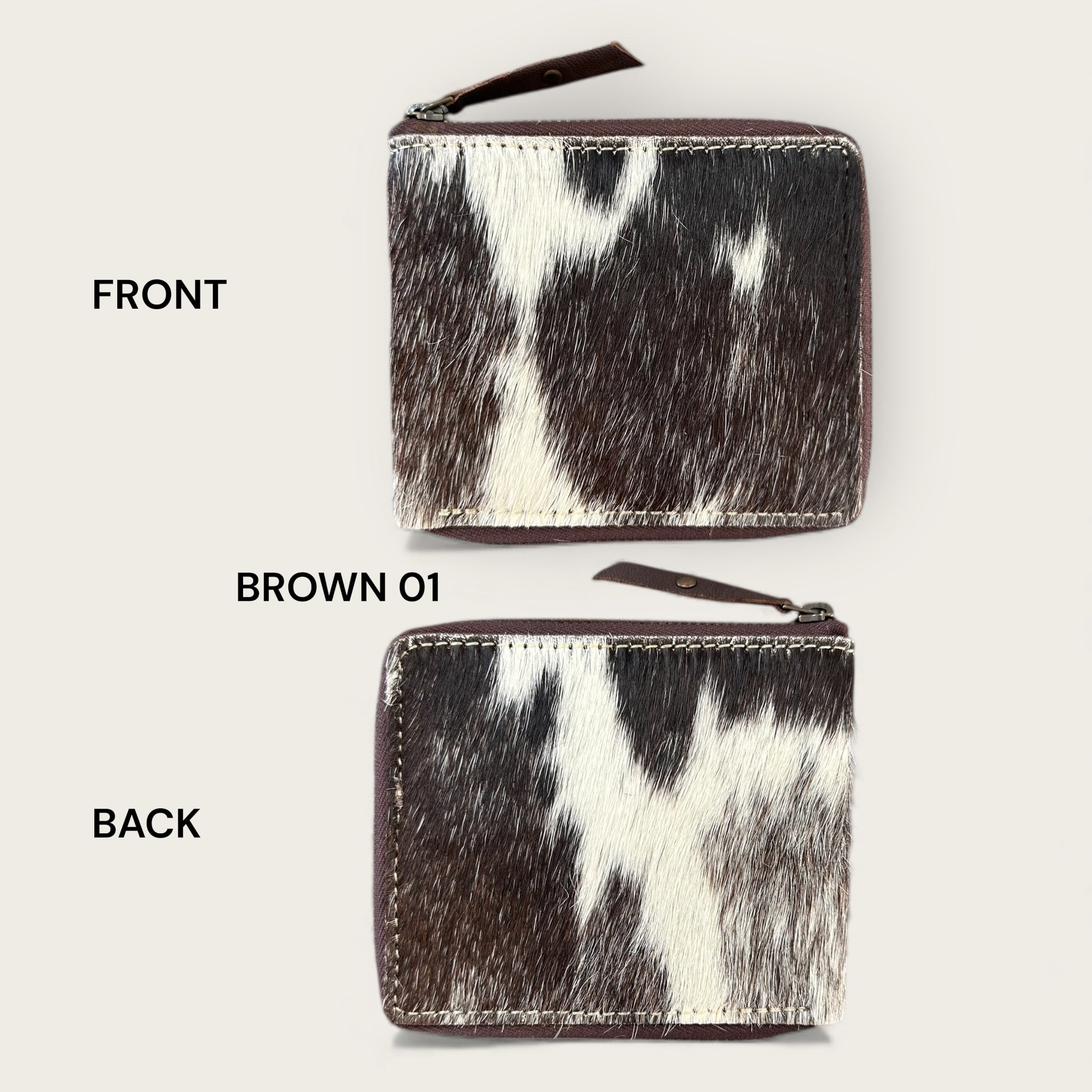 Unisex Leather and cowhide wallet in brown and white