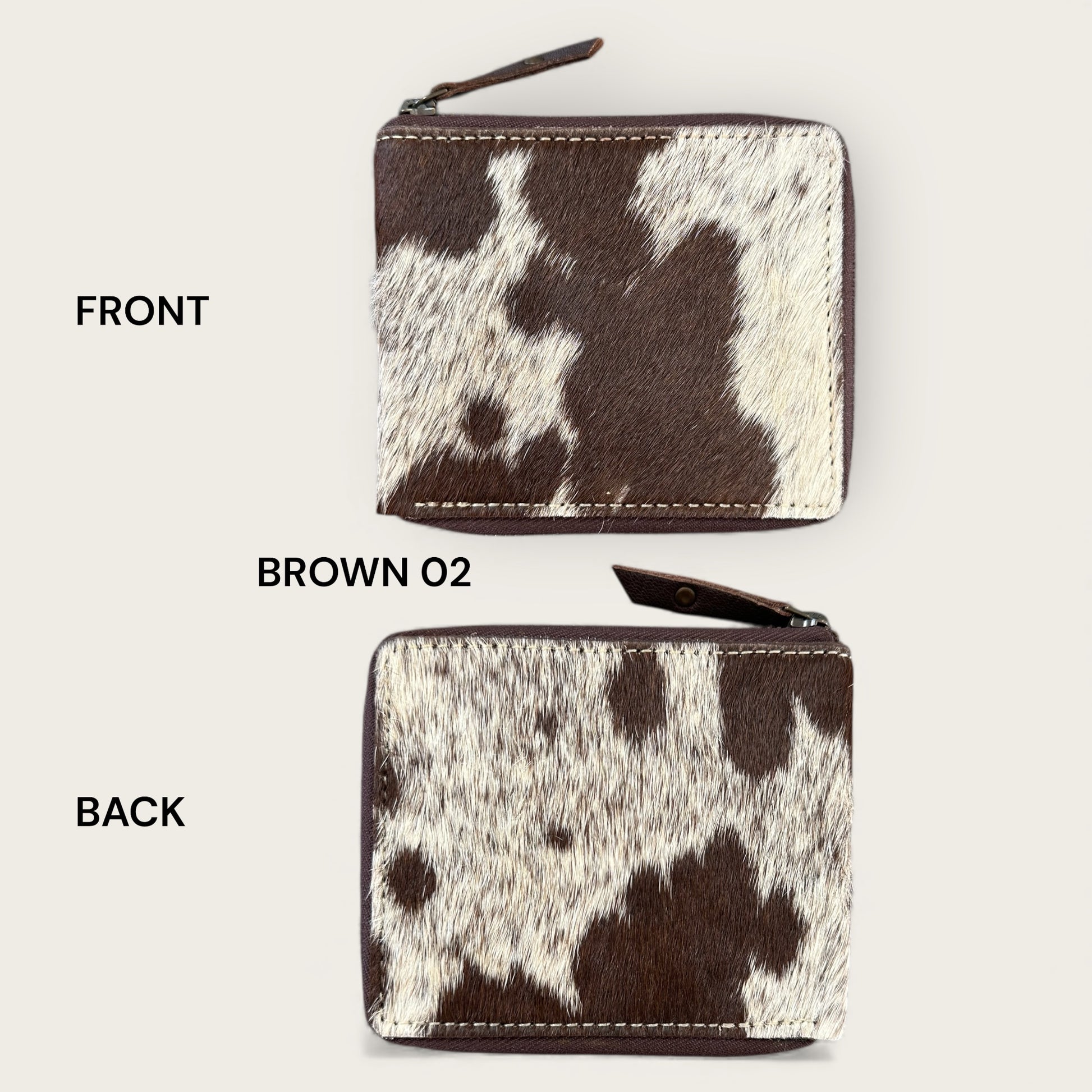Unisex Leather and cowhide wallet in brown and white