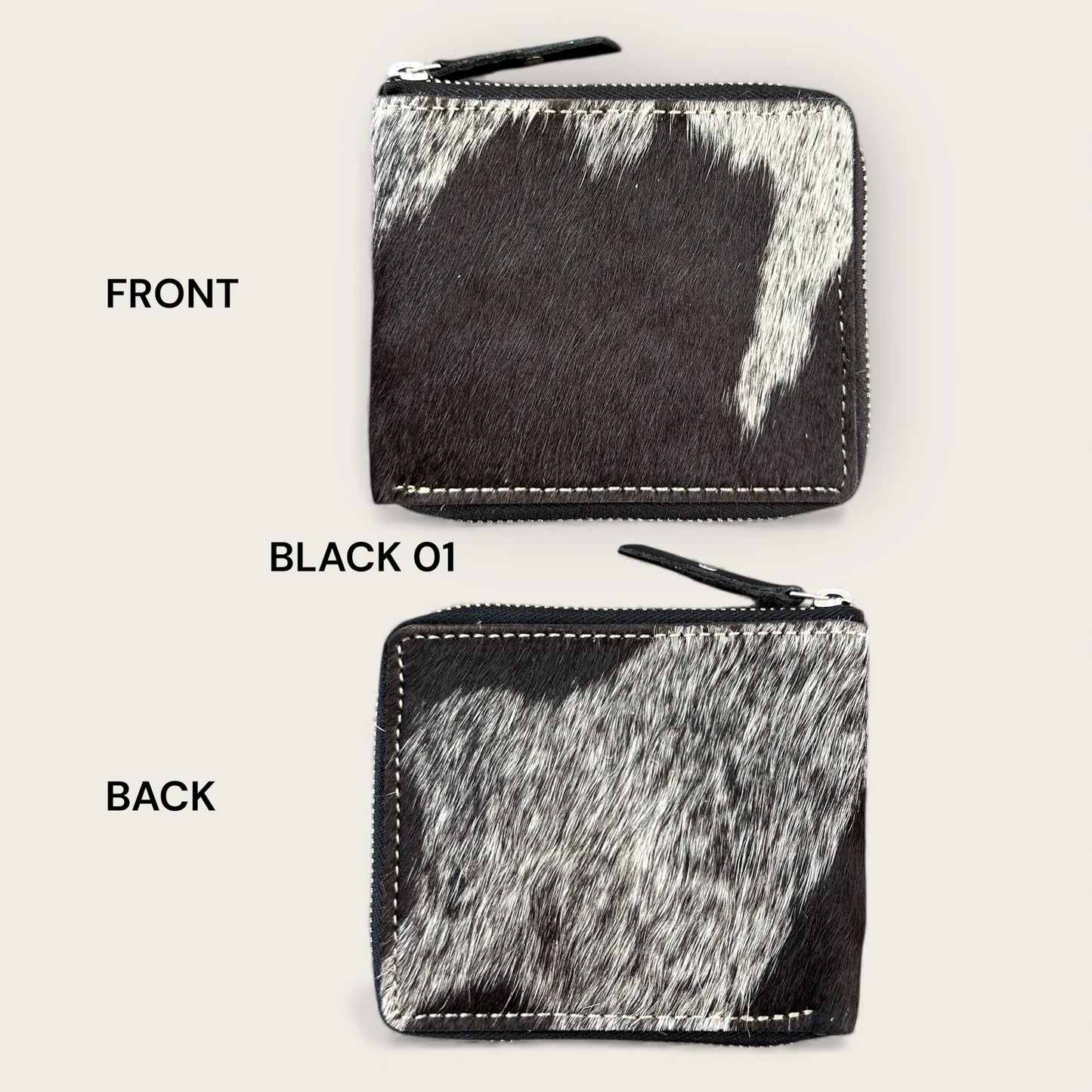 Unisex Leather and cowhide wallet in black and white