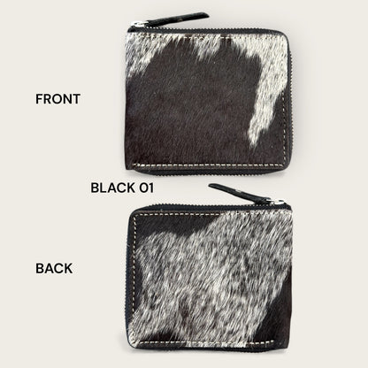 Unisex Leather and cowhide wallet in black and white