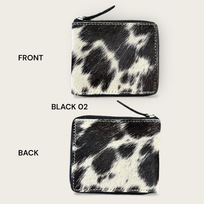 Unisex Leather and cowhide wallet in black and white