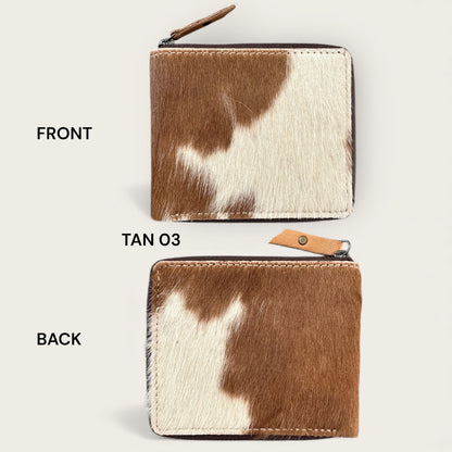 Unisex Leather and cowhide wallet in tan and white
