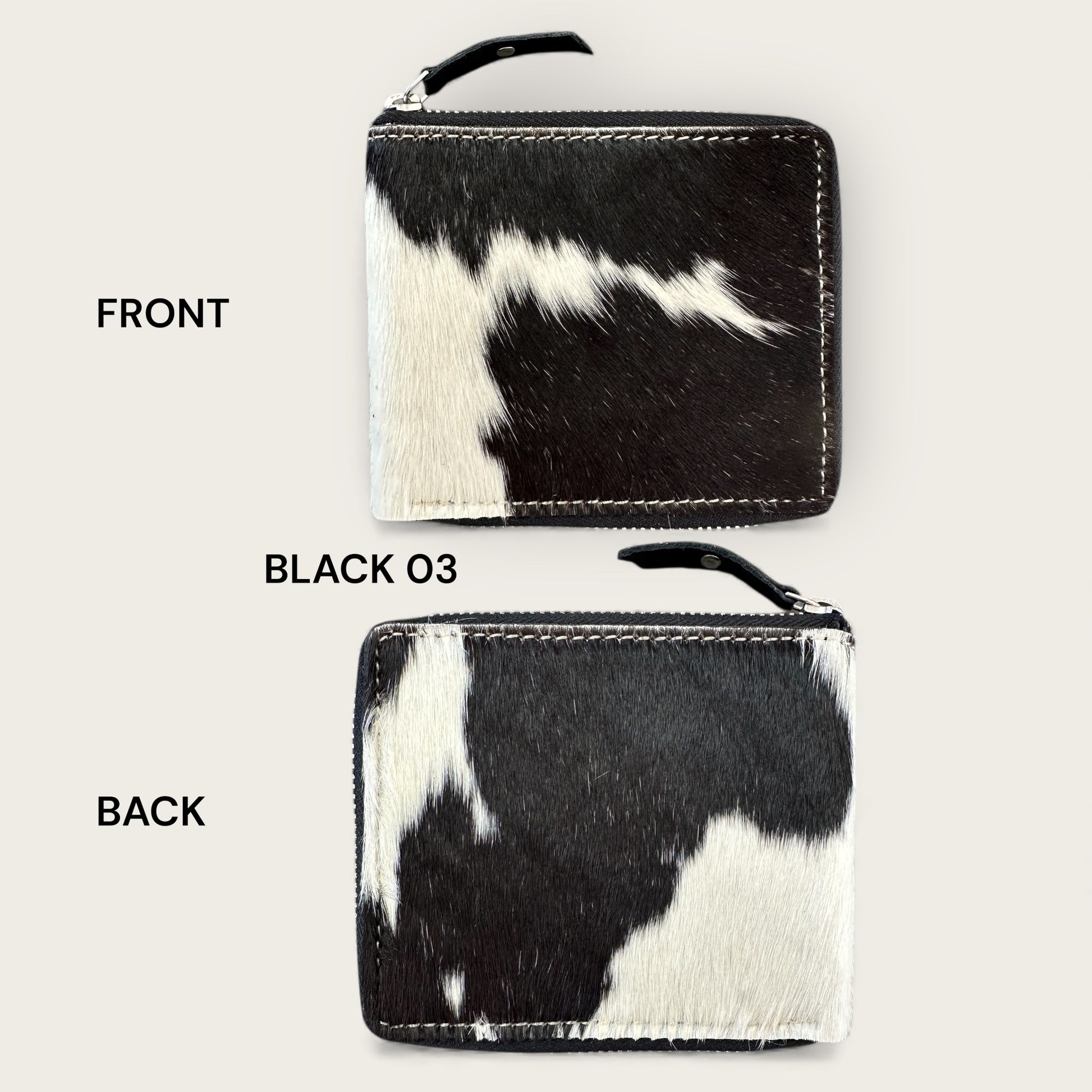 Unisex Leather and cowhide wallet in black and white