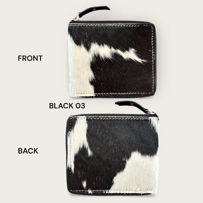 Unisex Leather and cowhide wallet in black and white