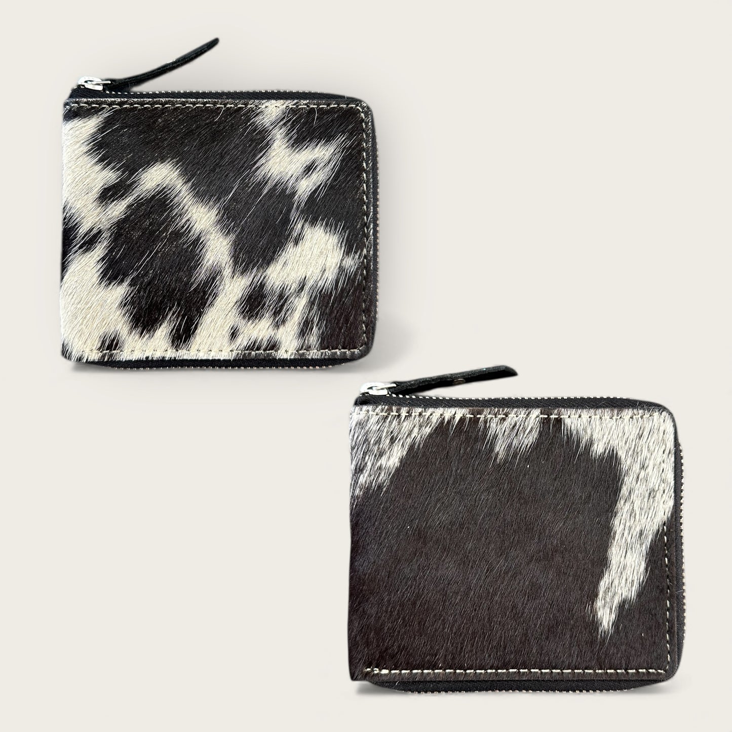 Unisex Leather and cowhide wallet in black and white