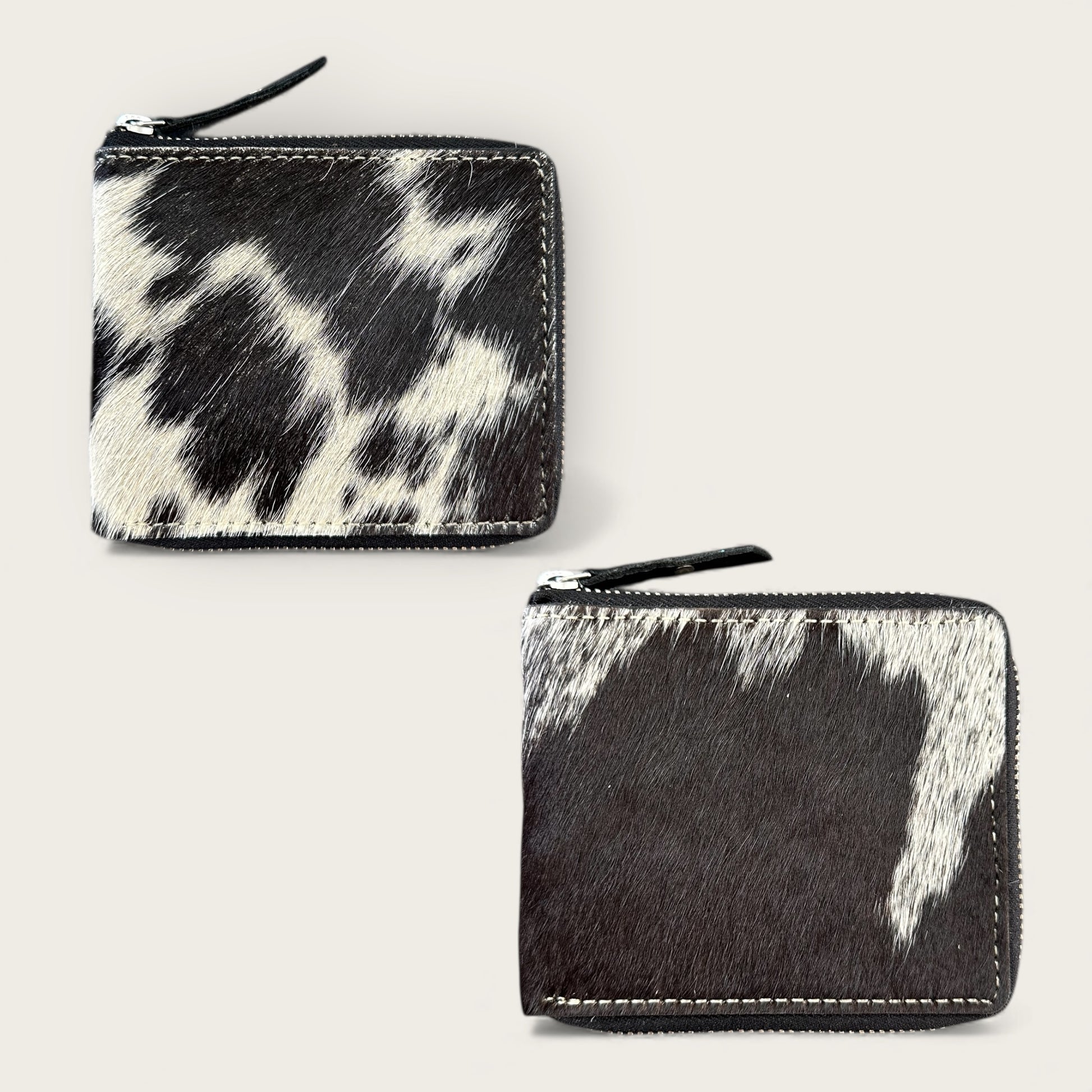 Unisex Leather and cowhide wallet in black and white