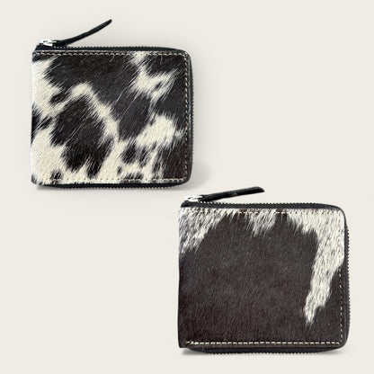 Unisex Leather and cowhide wallet in black and white