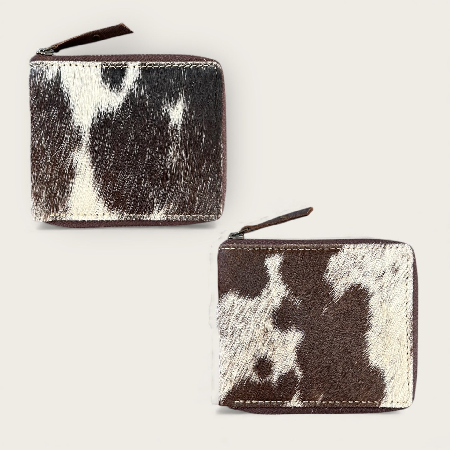 Unisex Leather and cowhide wallet in brown and white