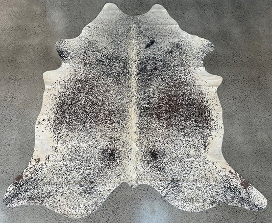 Large Premium Genuine Cowhide Rug in Black and White salt and pepper pattern