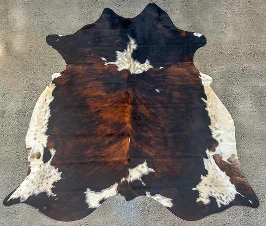 Large Premium Genuine Cowhide Rug in Brown, Black and White