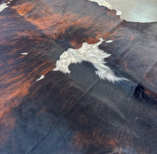 Large Premium Genuine Cowhide Rug in Brown, Black and White